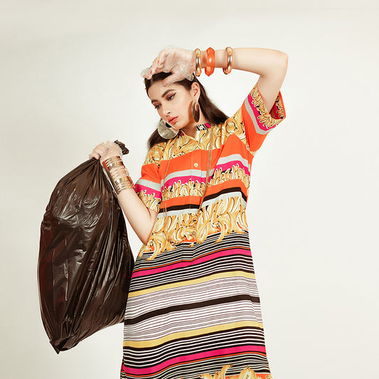 STRIPED BANANA PRINT SILK SHIRT-P-60