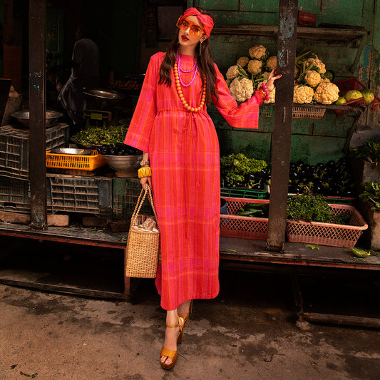 POPTART SUNSET PLAID LONG DRESS