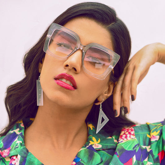 MEASURE MY LOVE 4 U GEOMETRIC EARRINGS - TRANSPARENT