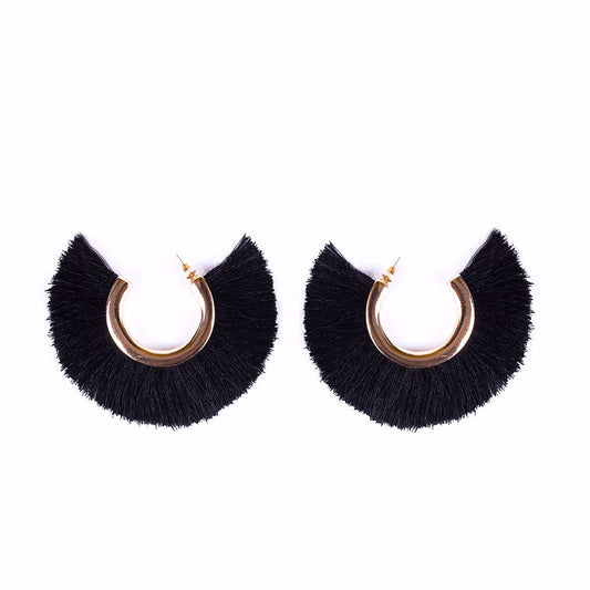 SHORT DROP BLACK TASSEL EARRINGS