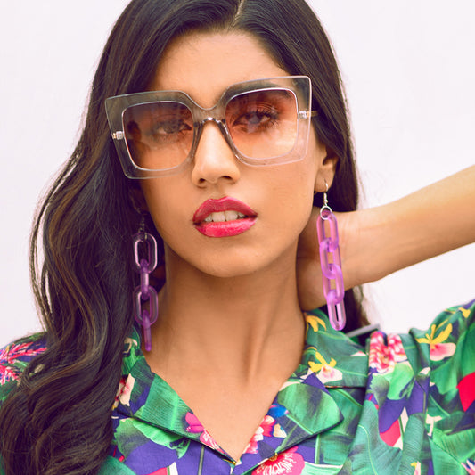 LOVE RIOT CHAINED EARRINGS - PURPLE