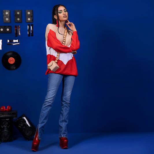 SHE'S A FLIRTY COLOR BLOCK SWEATER