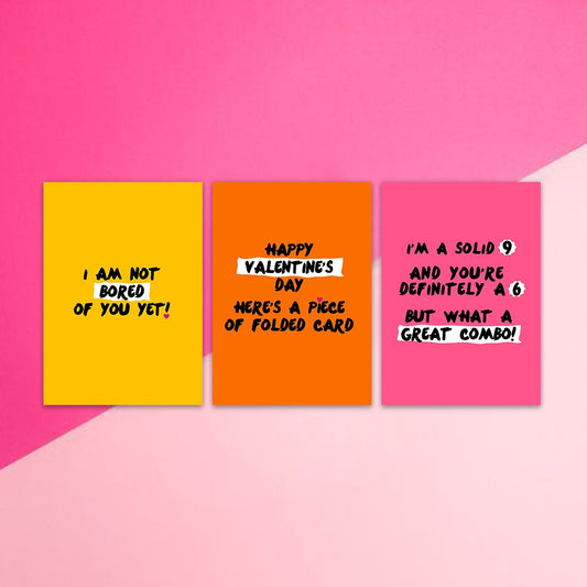 SASSY TYPOGRAPHY VALENTINE CARDS. SET OF 3