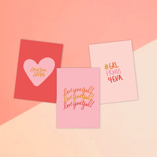 SISTER SQUAD VALENTINE CARDS. SET OF 3