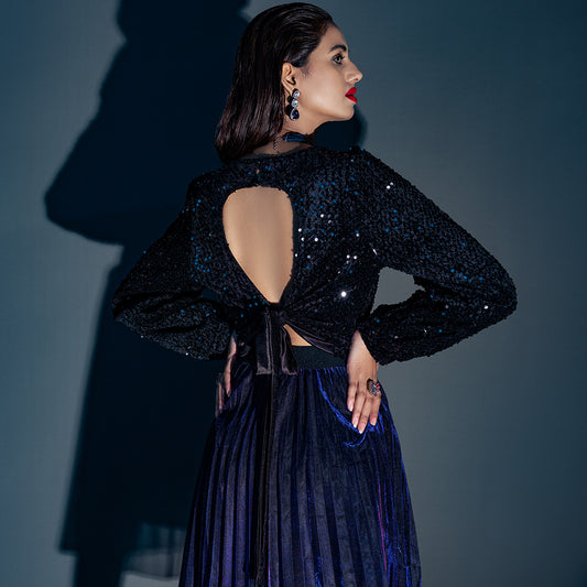 NO TALKING TONIGHT BLACK SEQUIN BLOUSE