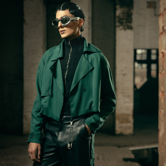 EMERALD ENIGMA CROPPED TRENCH COAT