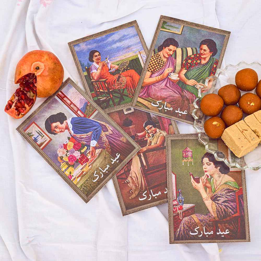 RETRO EID GREETING CARDS, PACK OF 5