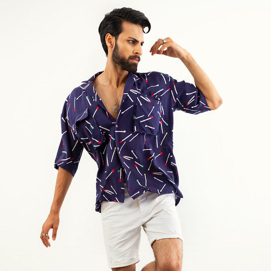 TOO LIT TO QUIT BOXY CUBAN PRINTED SHIRT